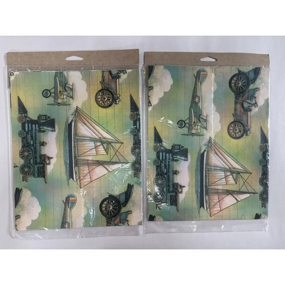 Vtg 90s Cleo Gift Wrap Lot of 2 Sealed Packages Trains Ships Planes Cars Travel